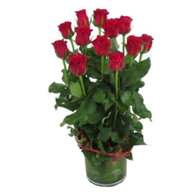 12 Roses In Vase